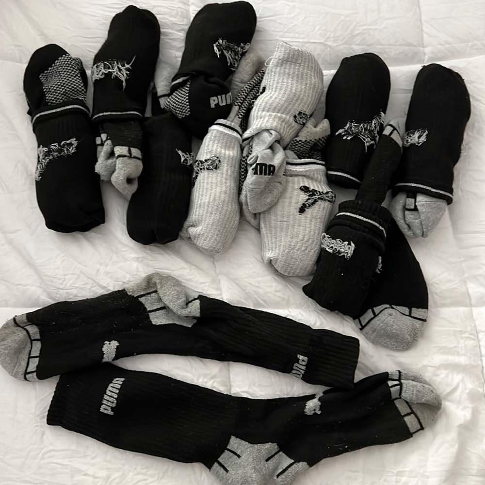 Mens black and grey puma socks